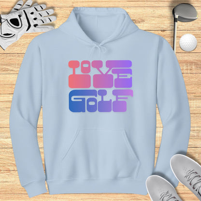 Love Golf Hoodie with Colorful Retro Text Design