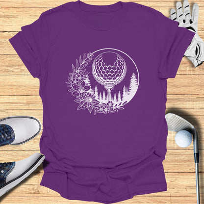 Purple Graphic Tee Featuring Moonlit Floral Golf Design