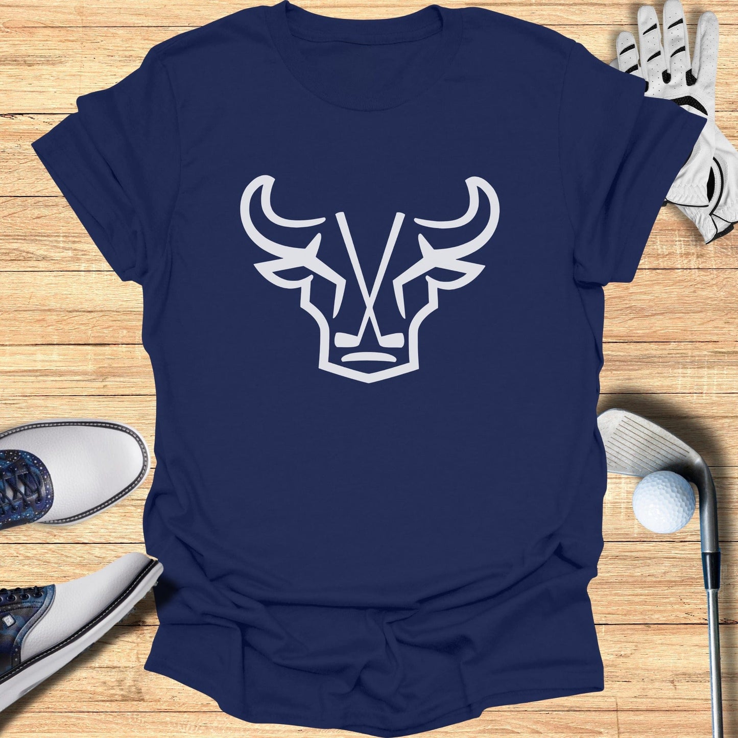 Blue T-Shirt with Abstract Bull Design Product