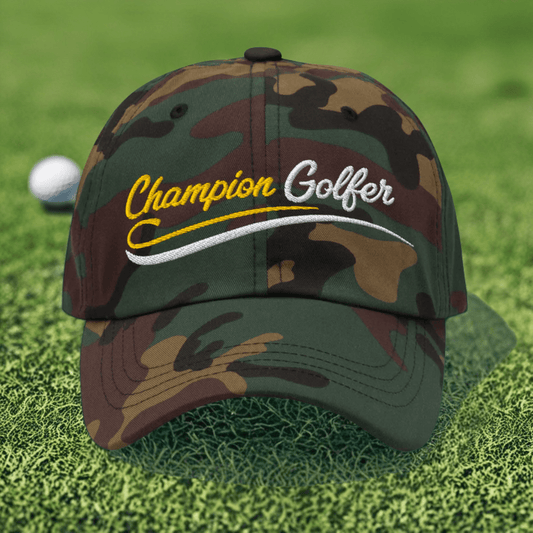 Champion Golfer Sparkling Star Fun Embroidered Golf Cap - Funny Golf Tee by Swing Epic