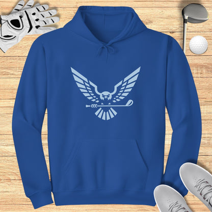 Blue Hoodie with Eagle and Golf Club Graphic Design