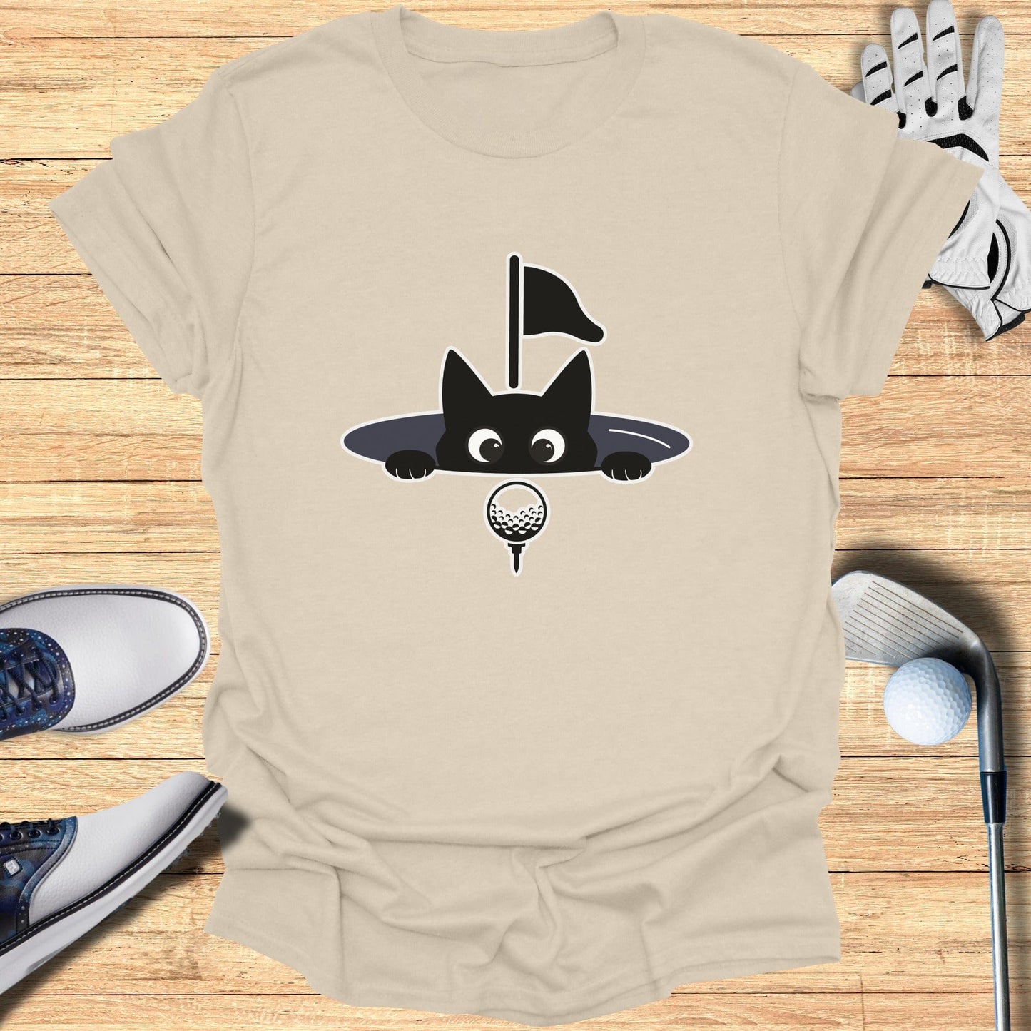 Cute Cat Peek Golfing Graphic T-Shirt for Sport Lovers