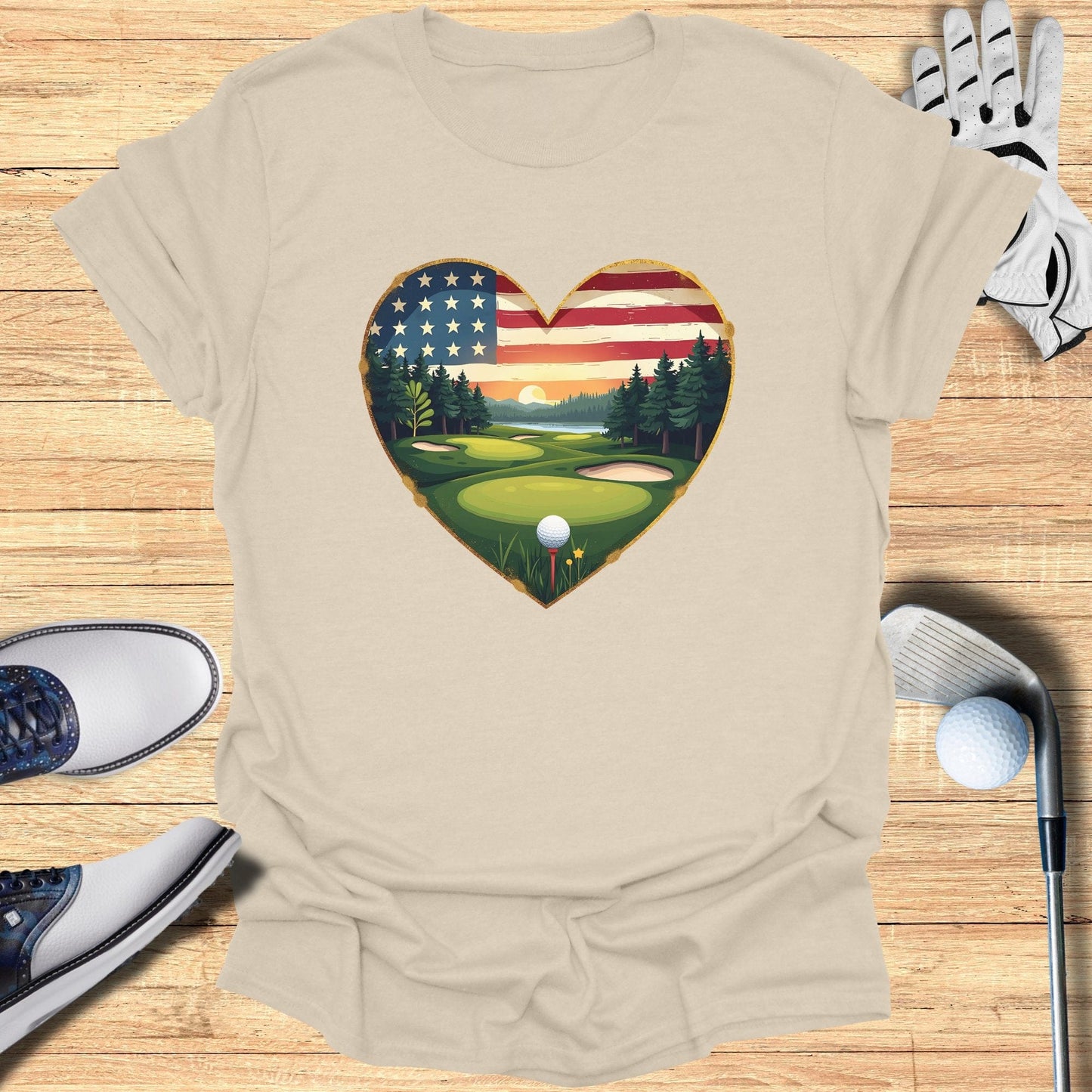 Heart Golf Course USA Flag T-Shirt - Funny Golf Tee by Swing Epic