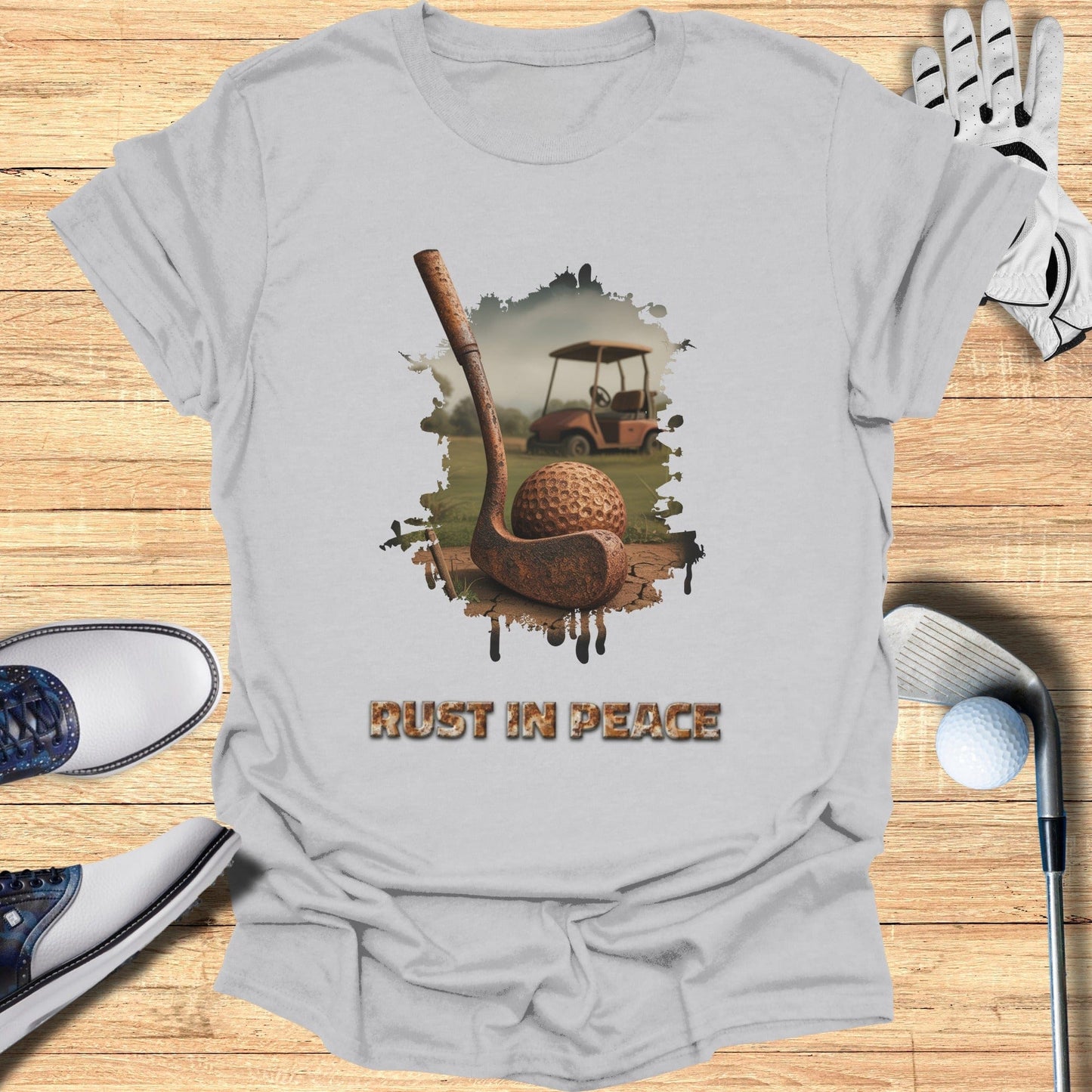 Rust In Peace T-Shirt - Funny Golf Tee by Swing Epic