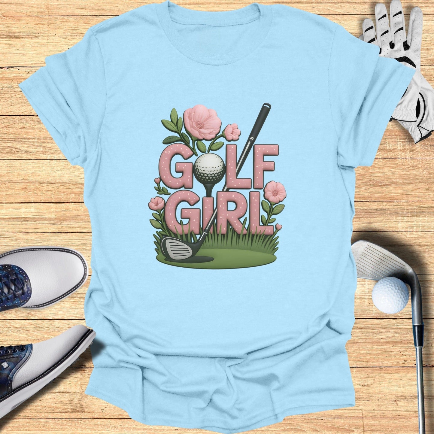 Golf Girl Graphic Tee Cute Floral Design Shirt