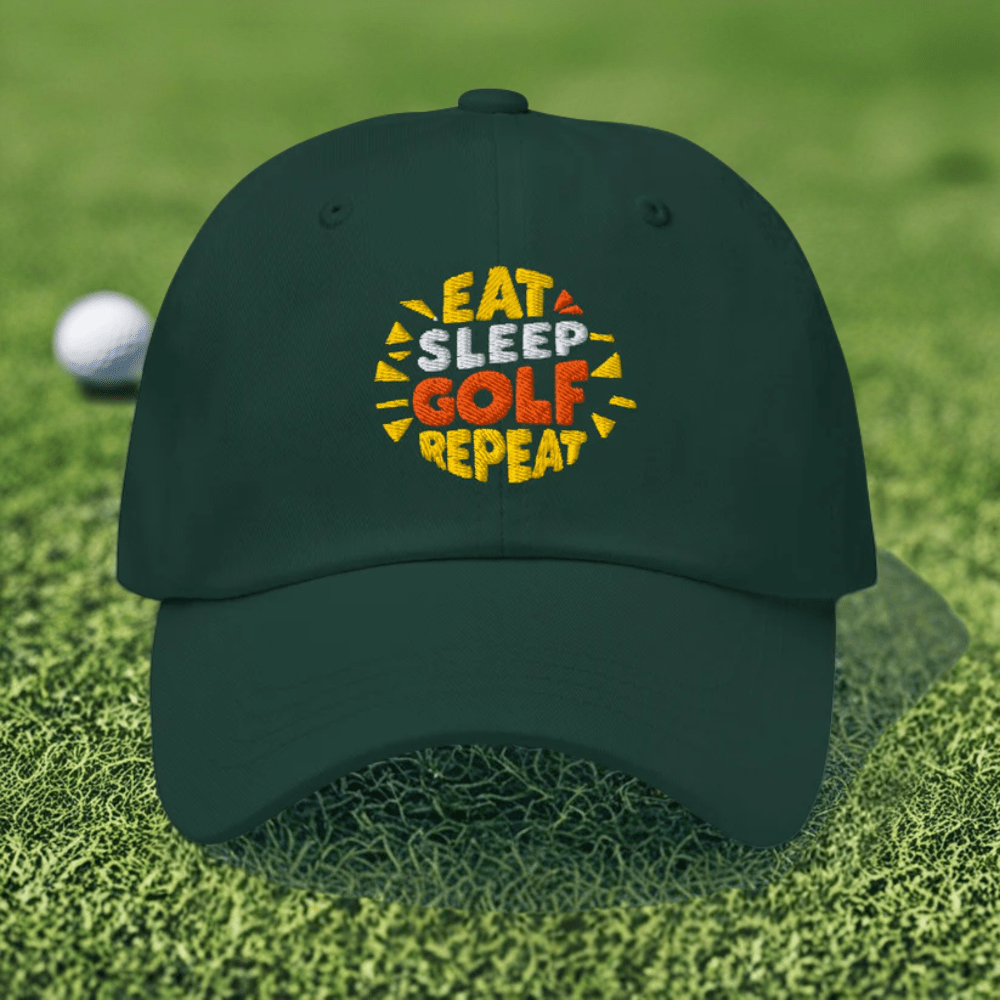 Eat Sleep Golf Repeat Fun Design Embroidered Golf Cap - Funny Golf Tee by Swing Epic