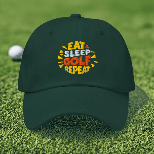Eat Sleep Golf Repeat Fun Design Embroidered Golf Cap - Funny Golf Tee by Swing Epic