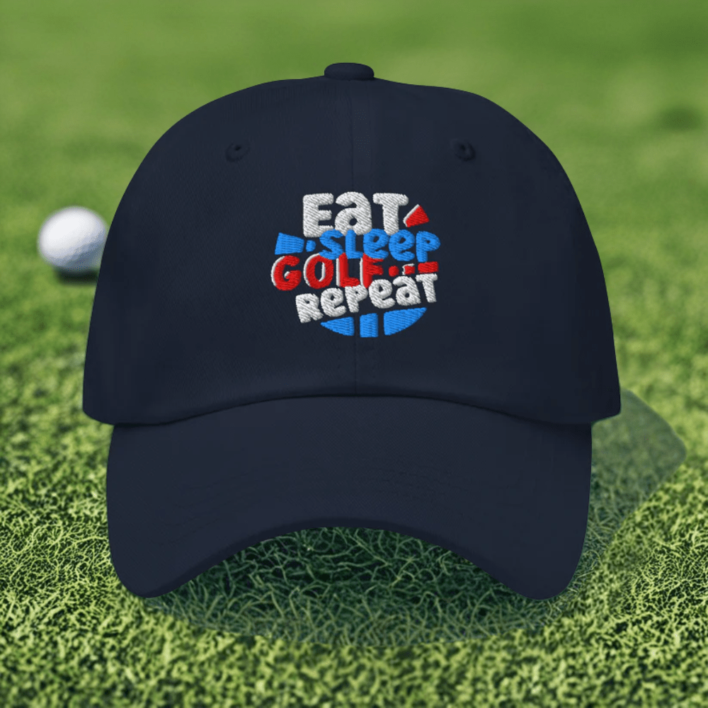 Eat Sleep Golf Repeat Fun Design Embroidered Golf Cap - Funny Golf Tee by Swing Epic