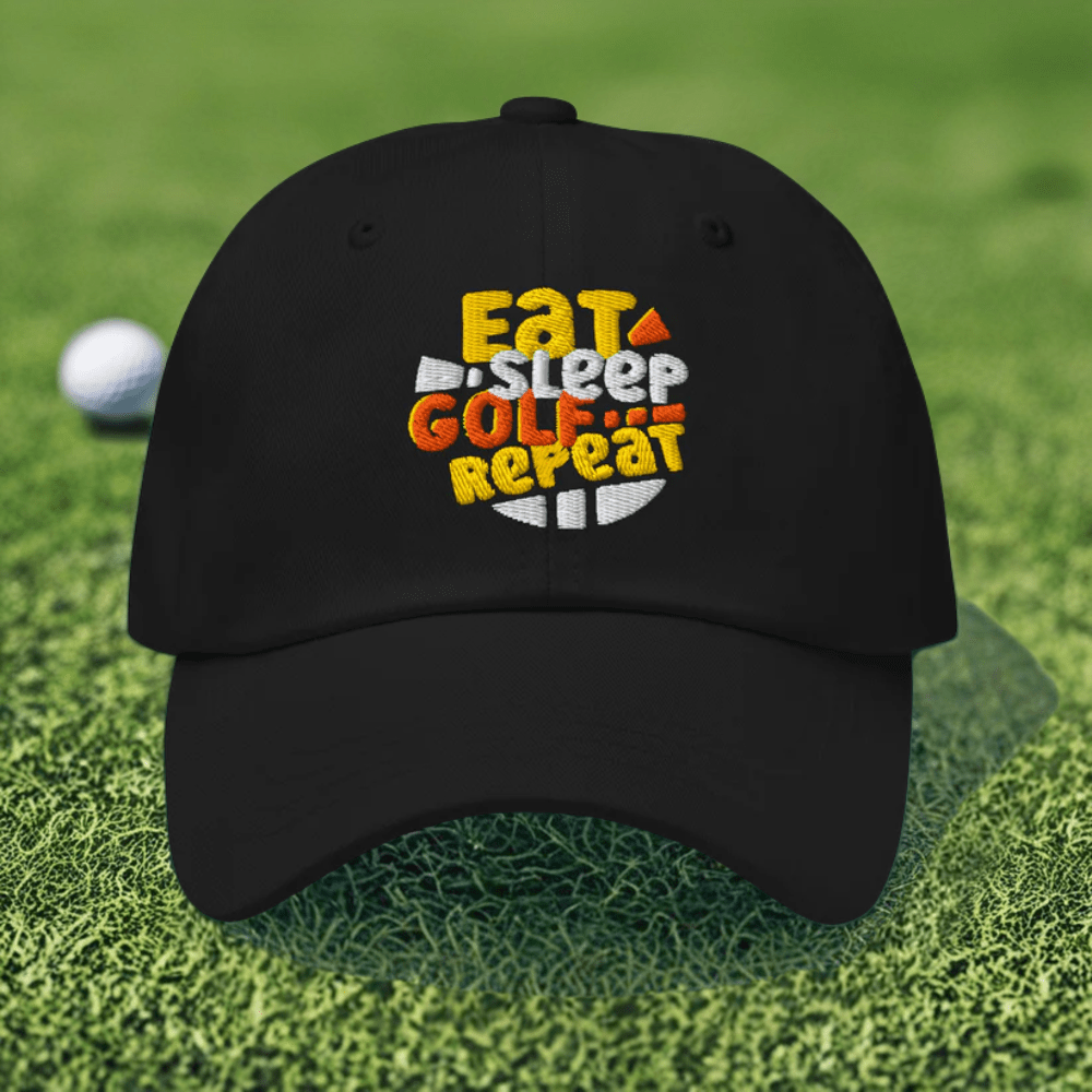 Eat Sleep Golf Repeat Fun Design Embroidered Golf Cap - Funny Golf Tee by Swing Epic