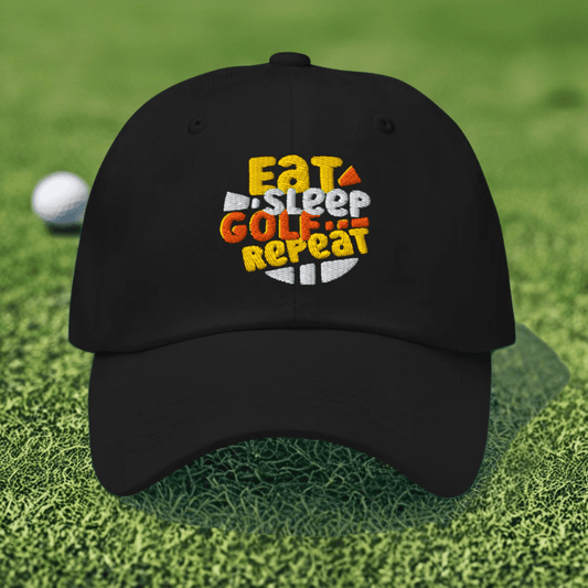 Eat Sleep Golf Repeat Fun Design Embroidered Golf Cap - Funny Golf Tee by Swing Epic
