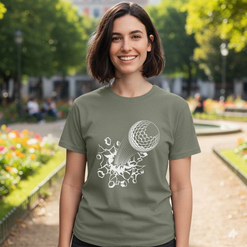 Smiling Woman Wearing Golf Themed Graphic T-Shirt