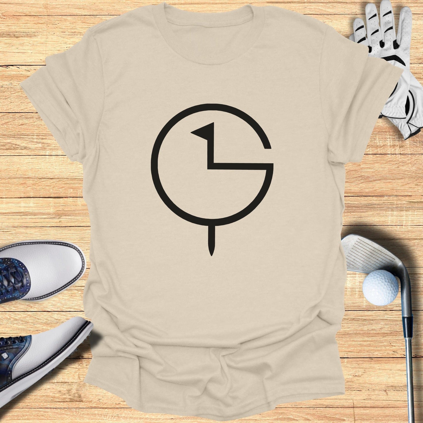 Modern Golf Symbol Printed Beige Tee-Shirt