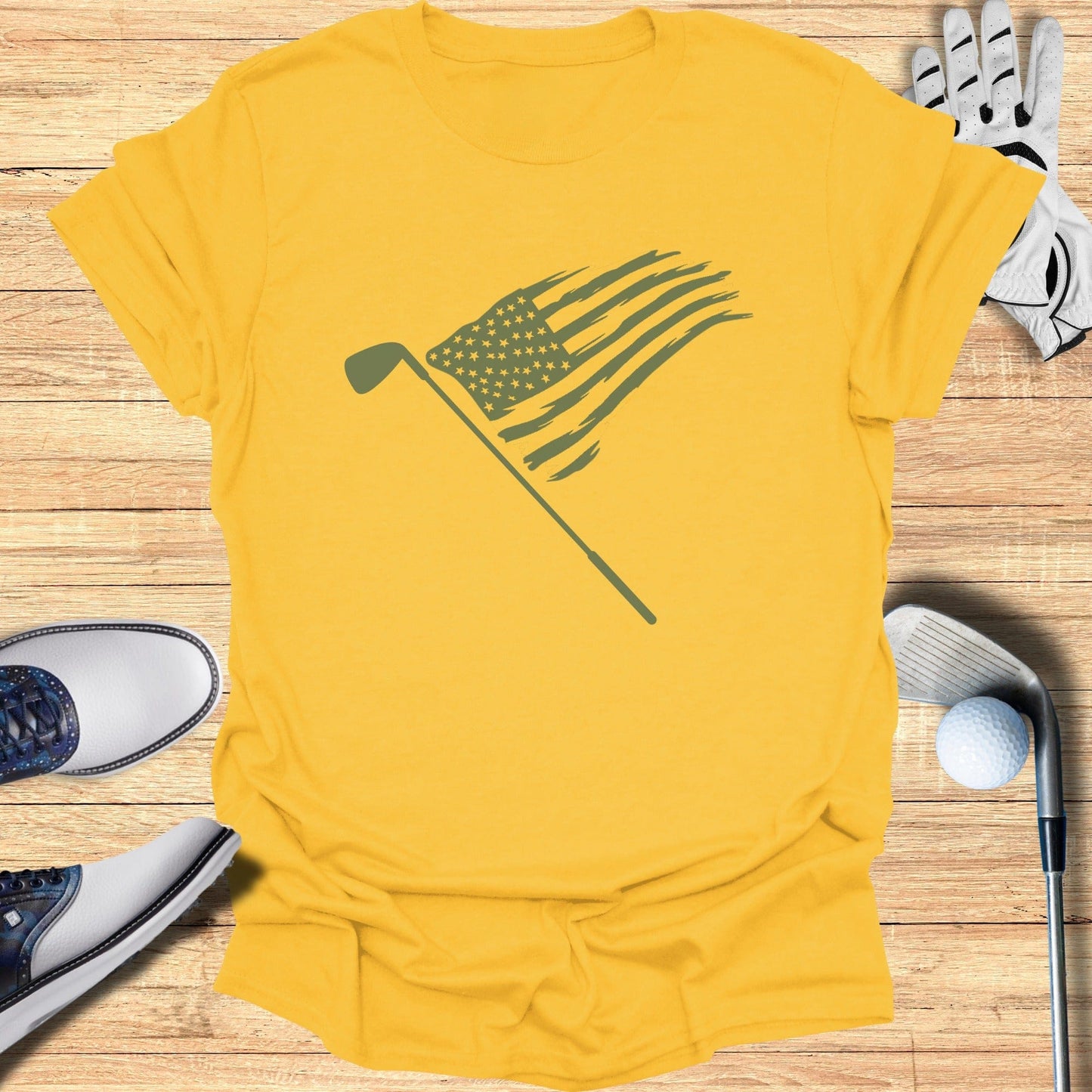 American Flag and Golf Club Graphic T-Shirt