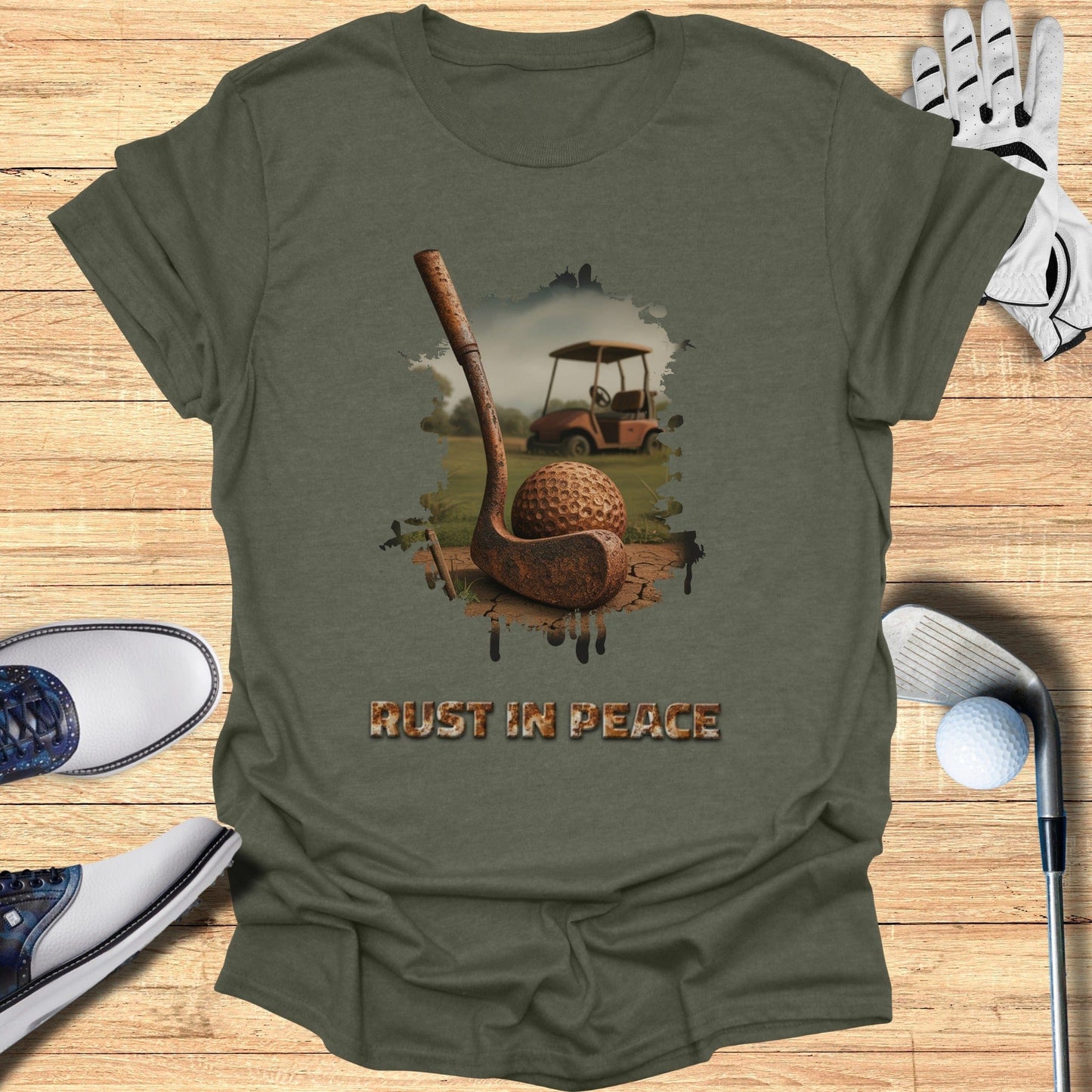 Rust In Peace T-Shirt - Funny Golf Tee by Swing Epic