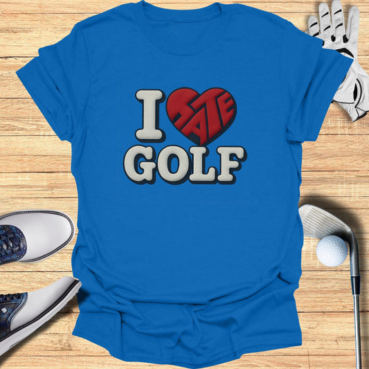 Funny I Hate Golf Humorous Blue Graphic Tee Shirt