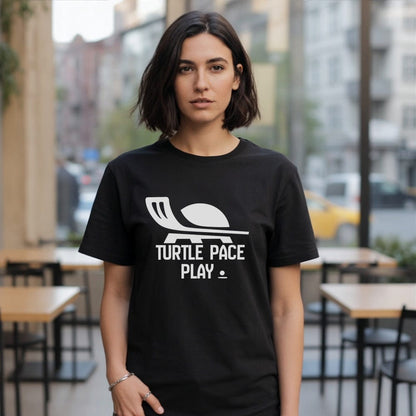 Casual Black Tee with Turtle Pace Play Design