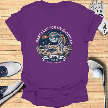 Golf graphic with astronaut teeing off on the moon, "Moon Links Club".