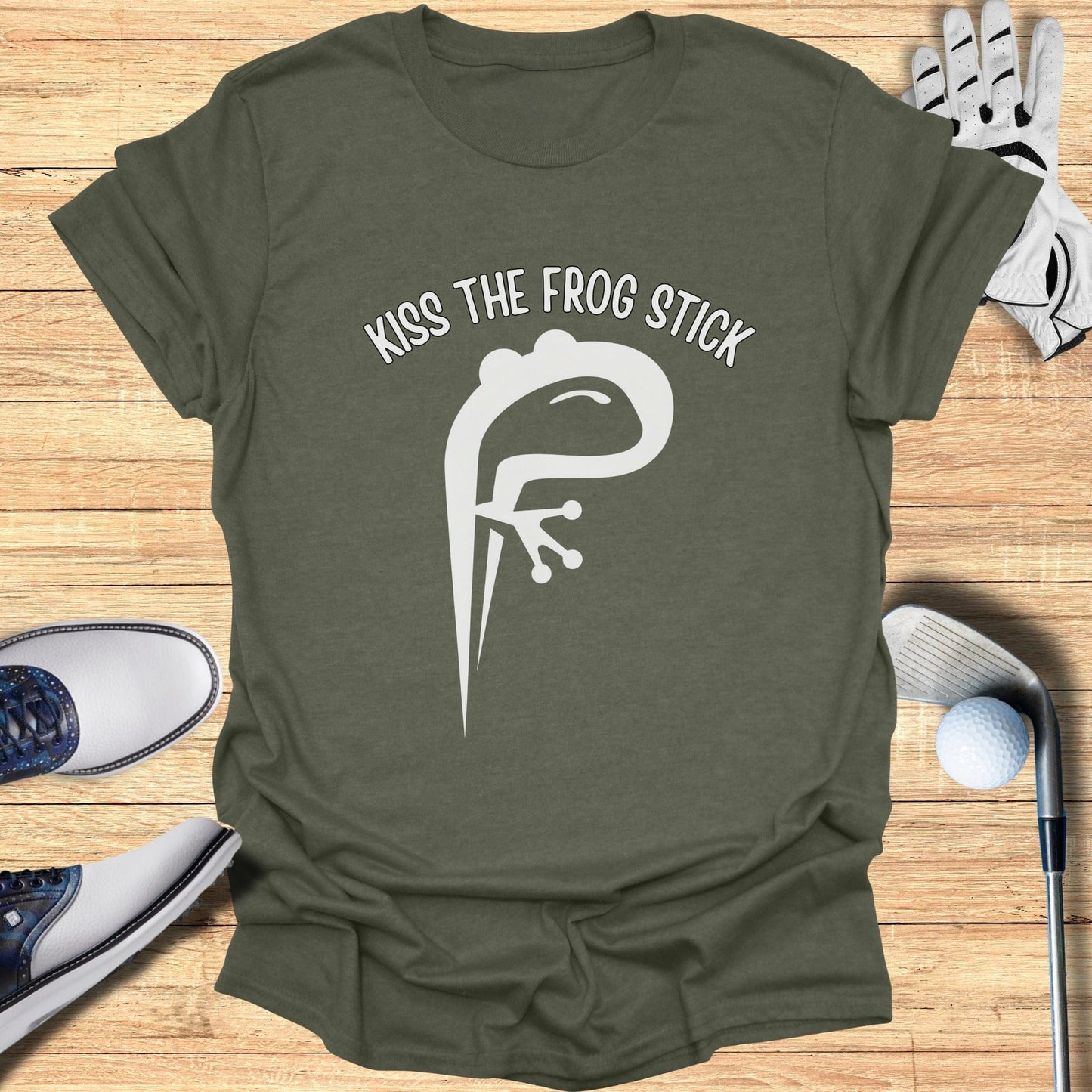 Kiss the Frog Stick Golf Shirt Fun Design