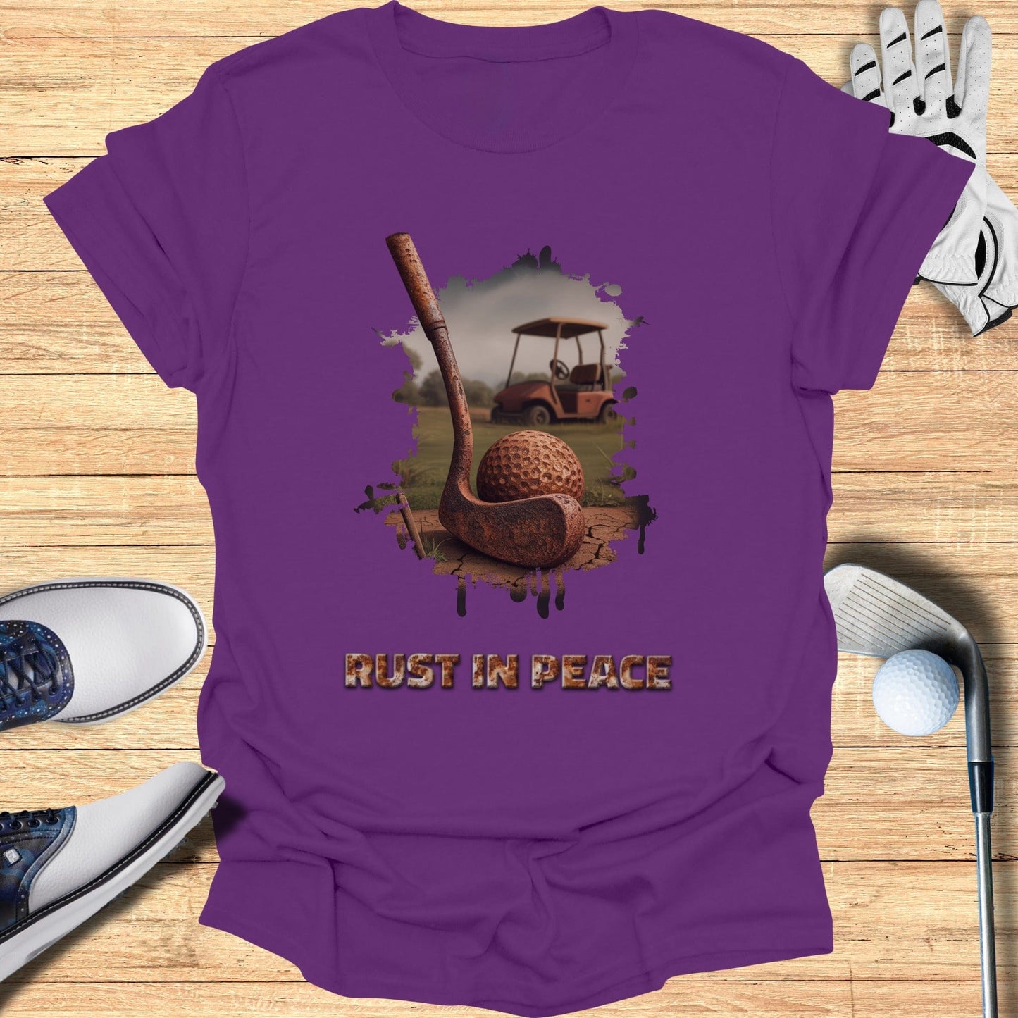 Rust In Peace T-Shirt - Funny Golf Tee by Swing Epic