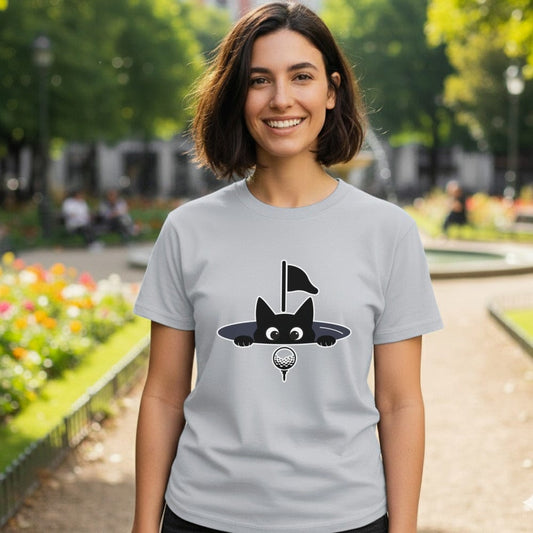 Cute Cat Playing Golf Graphic Tee Shirt Product