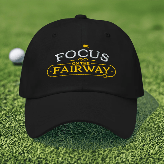 Focus on the Fairway Flag Embroidered Golf Cap - Funny Golf Tee by Swing Epic