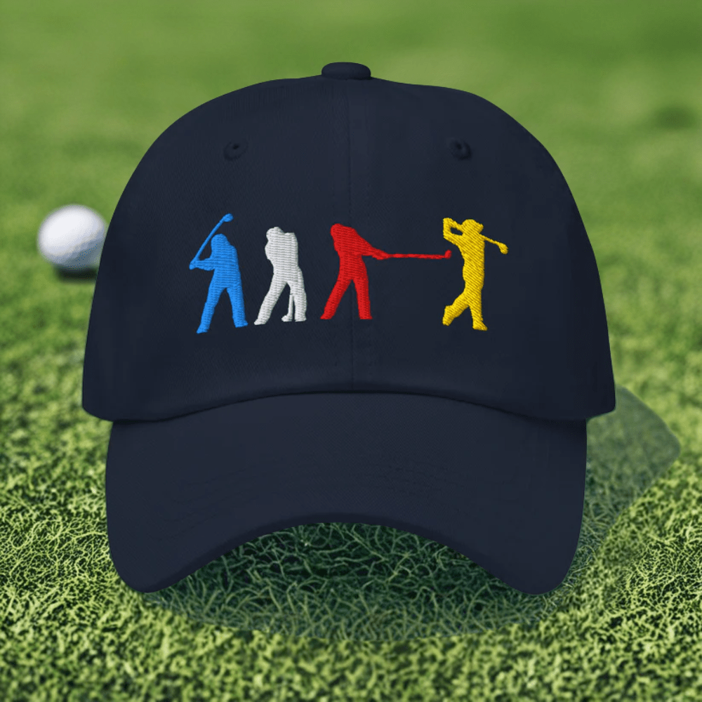 Four Swinging Silhouettes Dynamic Embroidered Golf Cap - Funny Golf Tee by Swing Epic