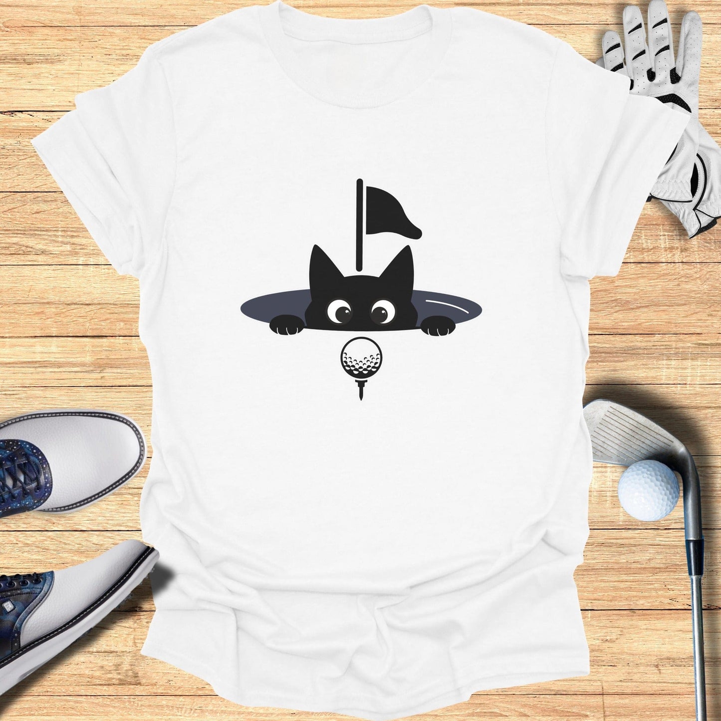Cat and Golf Ball Illustration T-shirt