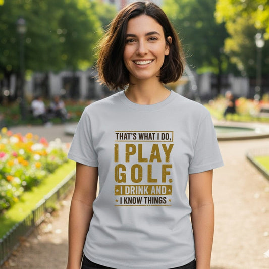I Play Golf, I Drink, I Know Things T-Shirt - Funny Golf T-Shirt by SwingEpic