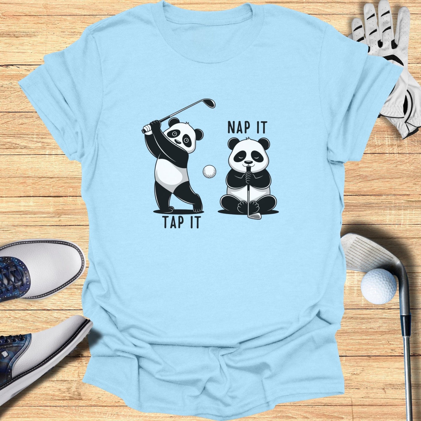 Tap It Nap It Panda Golfers T-Shirt - Funny Golf Tee by Swing Epic