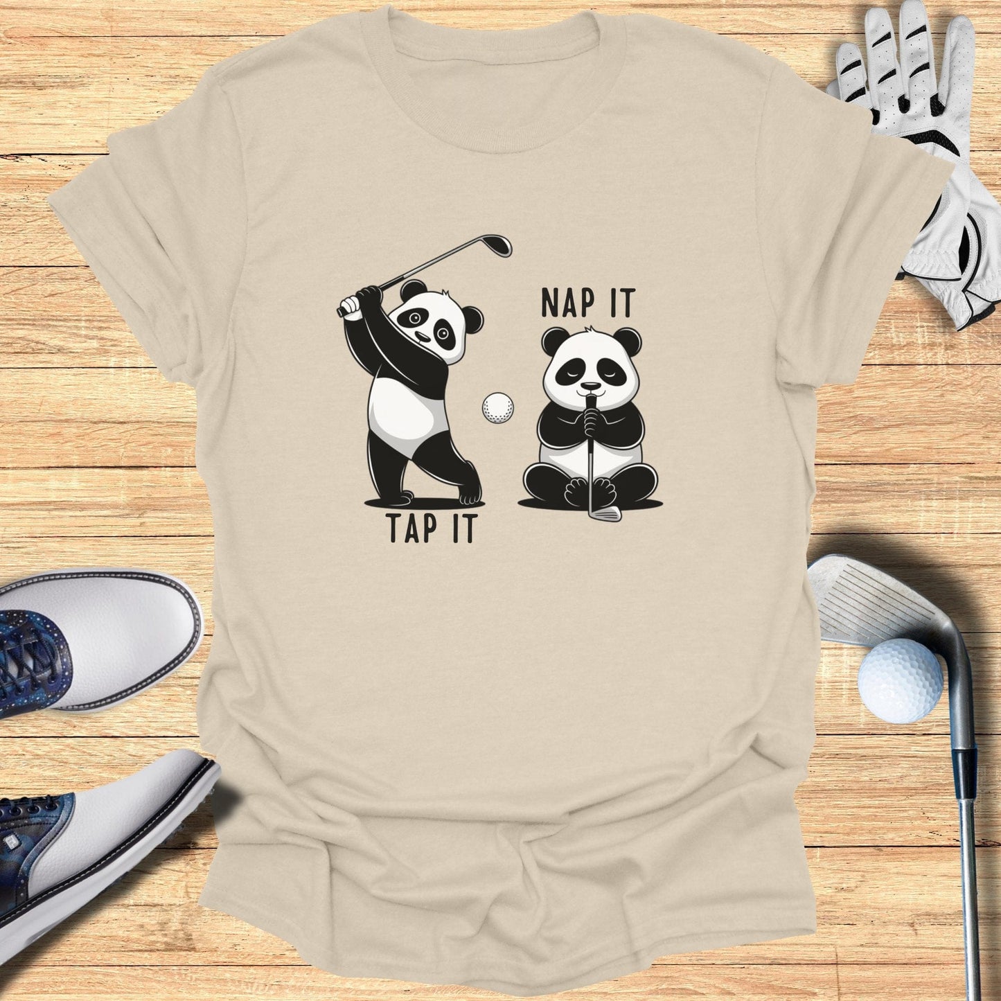 Tap It Nap It Panda Golfers T-Shirt - Funny Golf Tee by Swing Epic