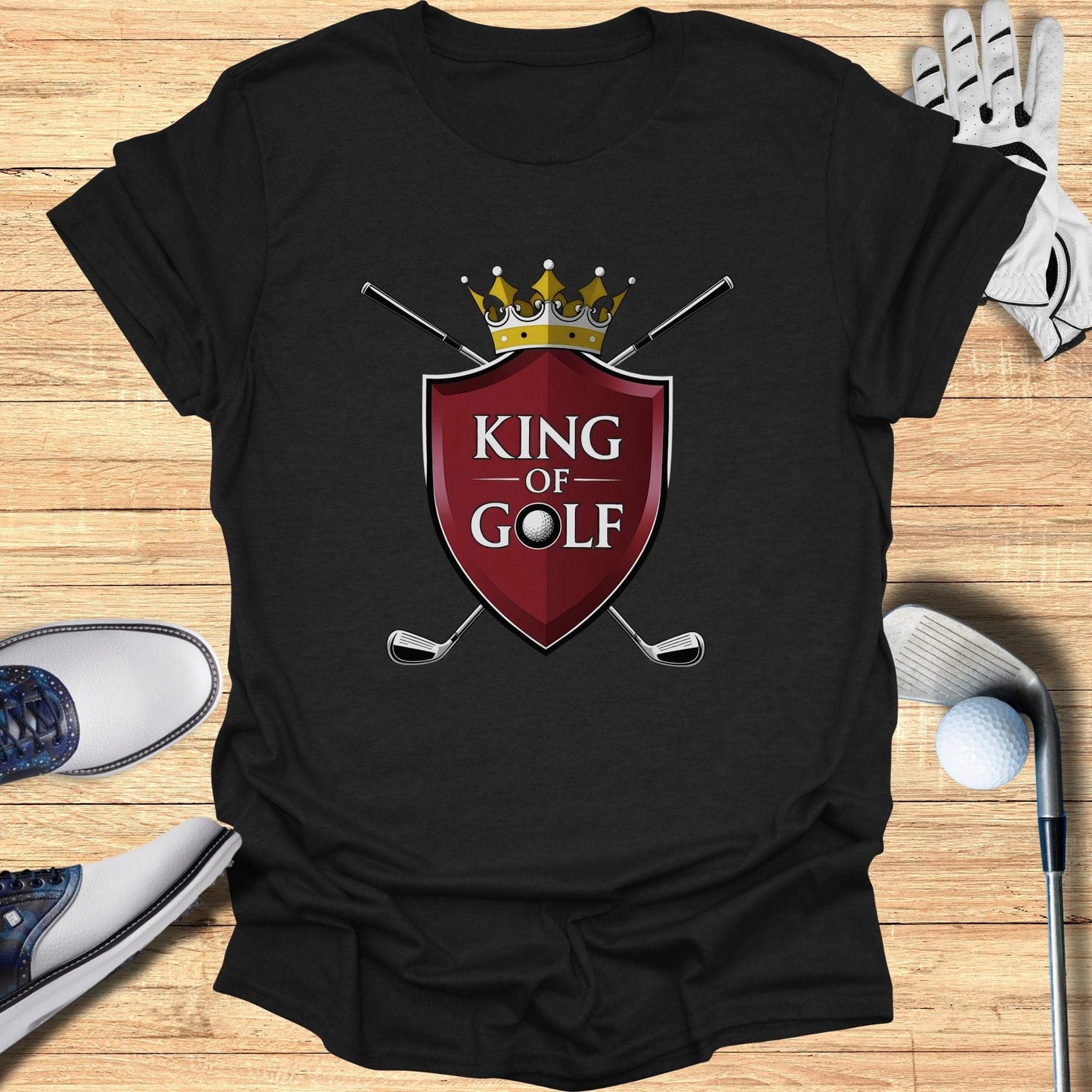 King Of Golf Shield T-Shirt - Funny Golf Tee by Swing Epic