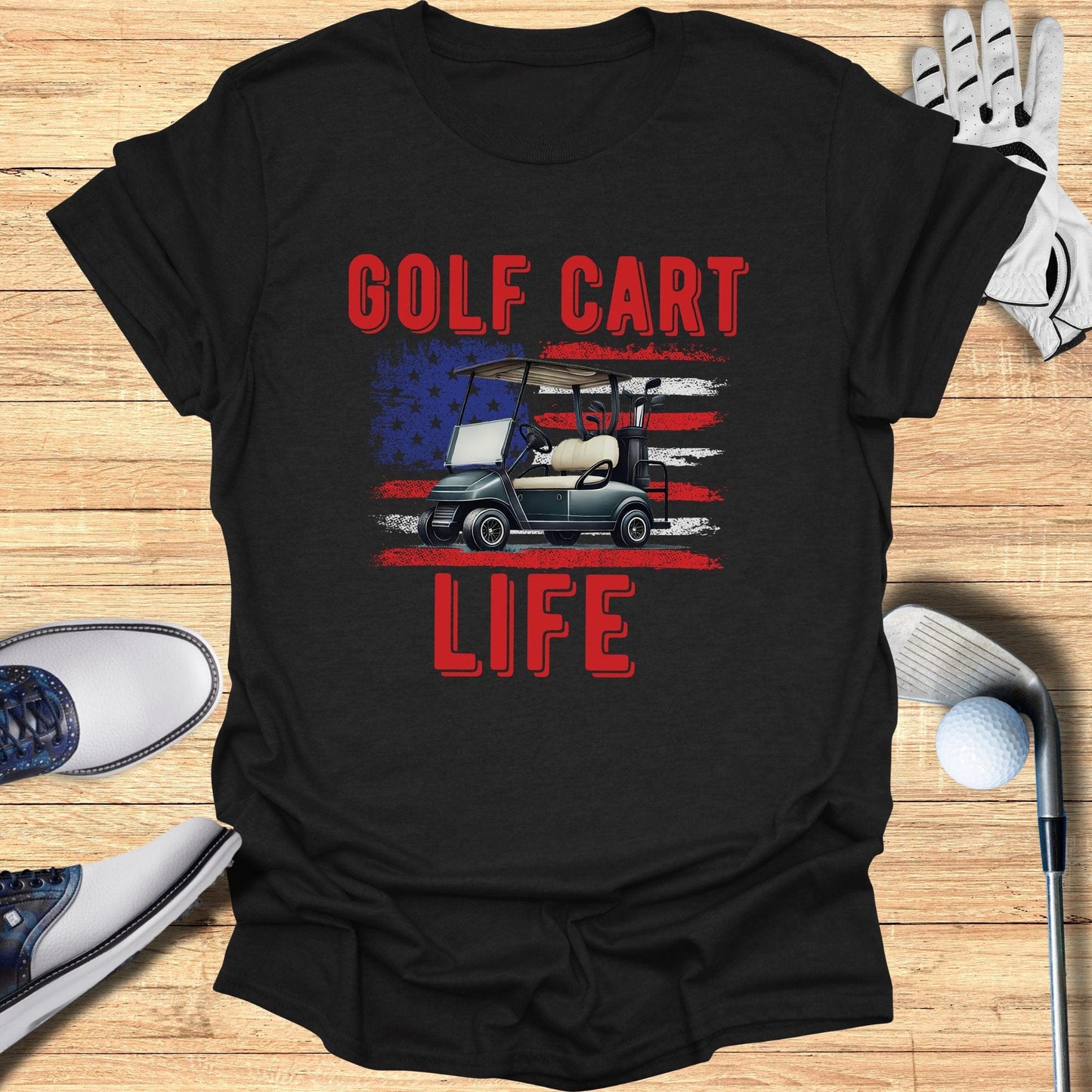 Golf Cart Life American Flag T-Shirt - Funny Golf Tee by Swing Epic
