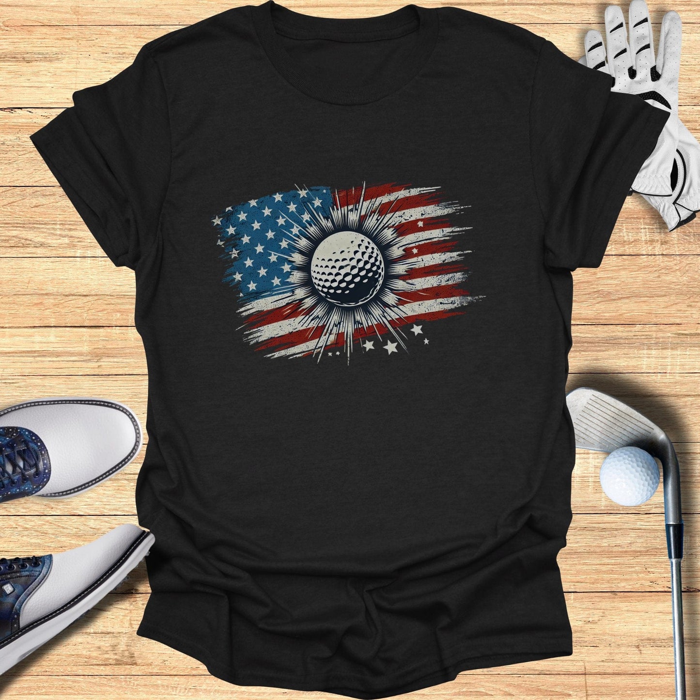 American Flag Golf Ball T-Shirt - Funny Golf Tee by Swing Epic