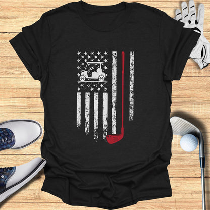 Patriotic Golf Cart USA Flag T-Shirt - Funny Golf Tee by Swing Epic