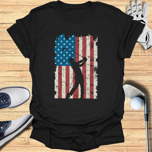 Patriotic Silhouette American Flag T-Shirt - Funny Golf Tee by Swing Epic