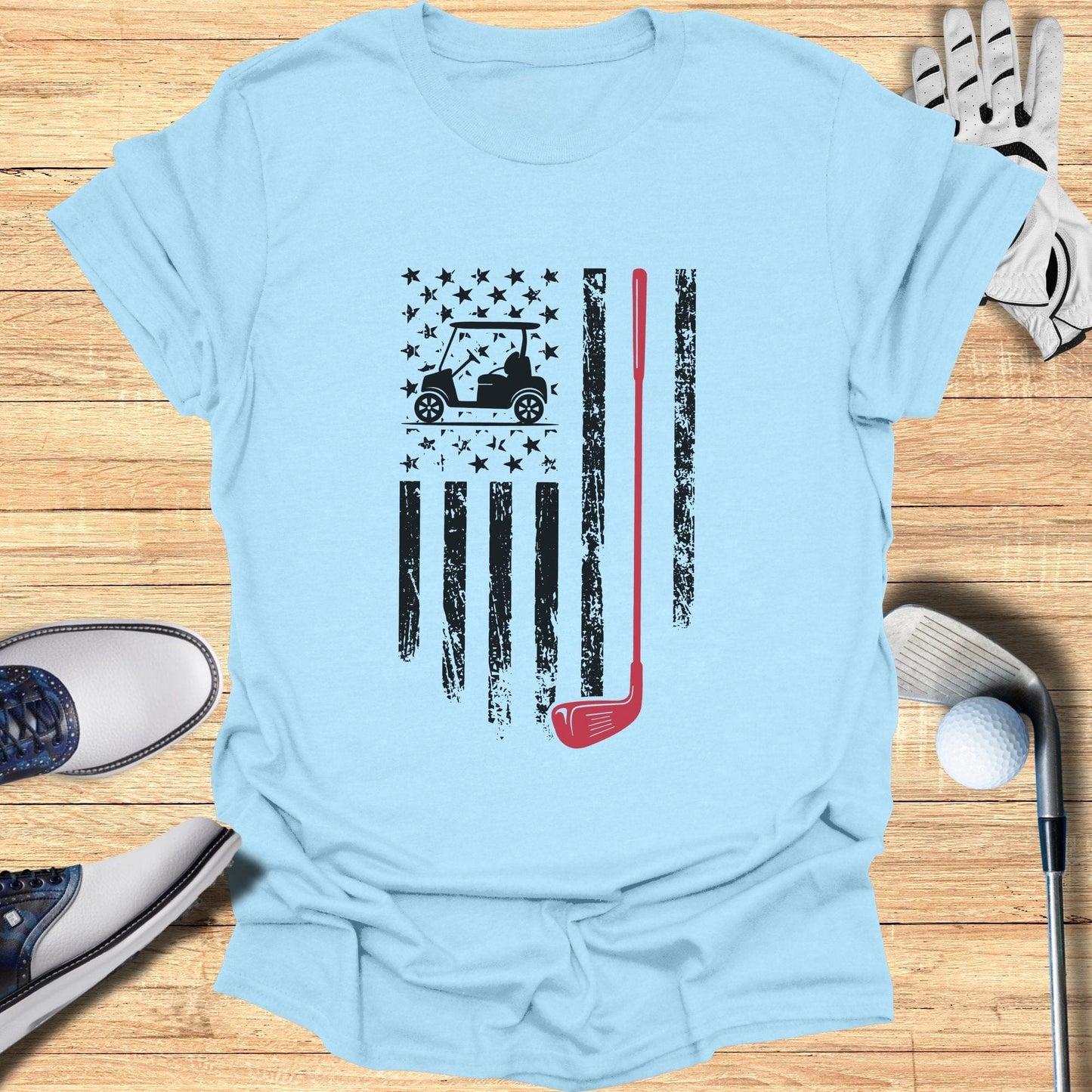 Patriotic Golf Cart USA Flag T-Shirt - Funny Golf Tee by Swing Epic
