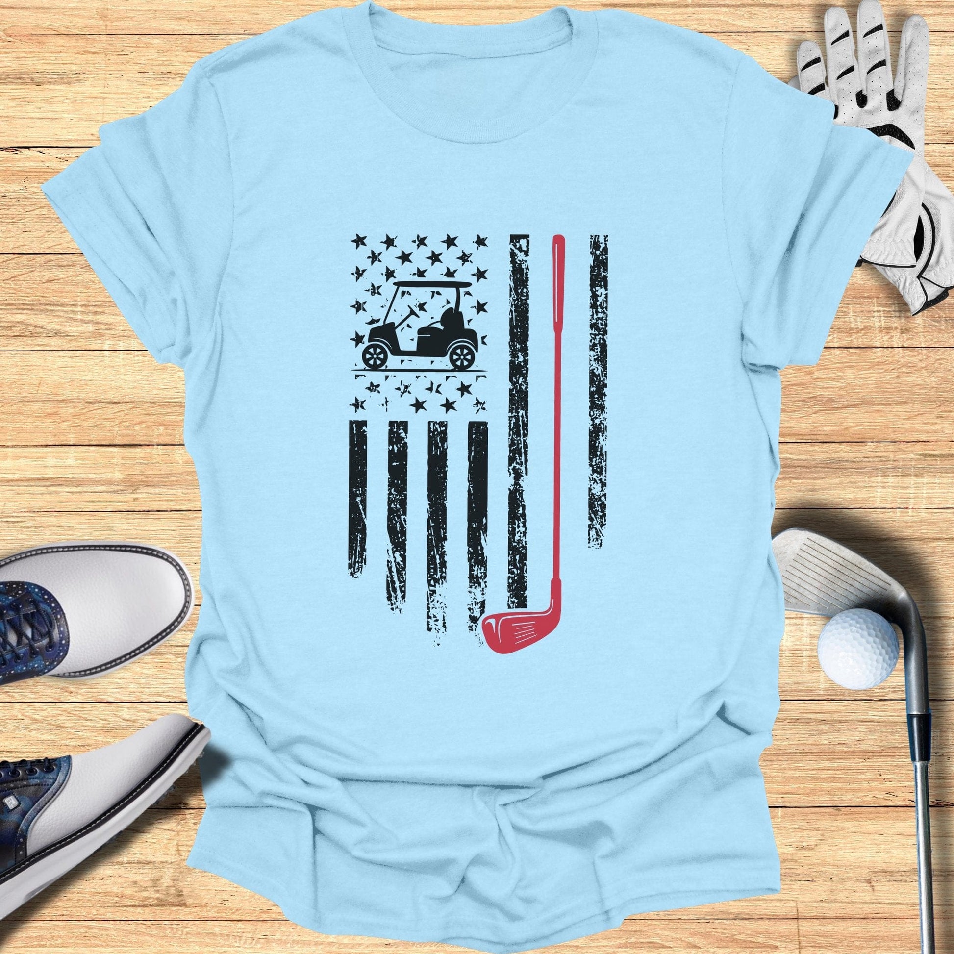 Patriotic Golf Cart USA Flag T-Shirt - Funny Golf Tee by Swing Epic