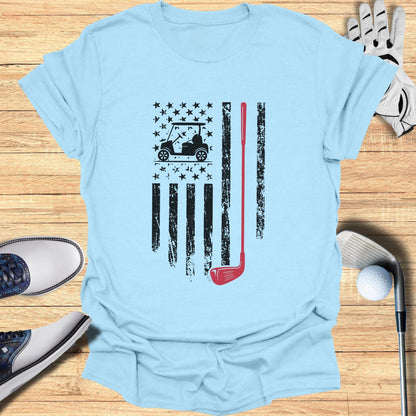 Patriotic Golf Cart USA Flag T-Shirt - Funny Golf Tee by Swing Epic