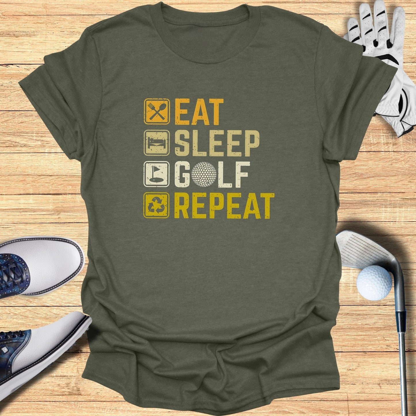 Eat Sleep Golf Repeat T-Shirt - Funny Golf Tee by Swing Epic