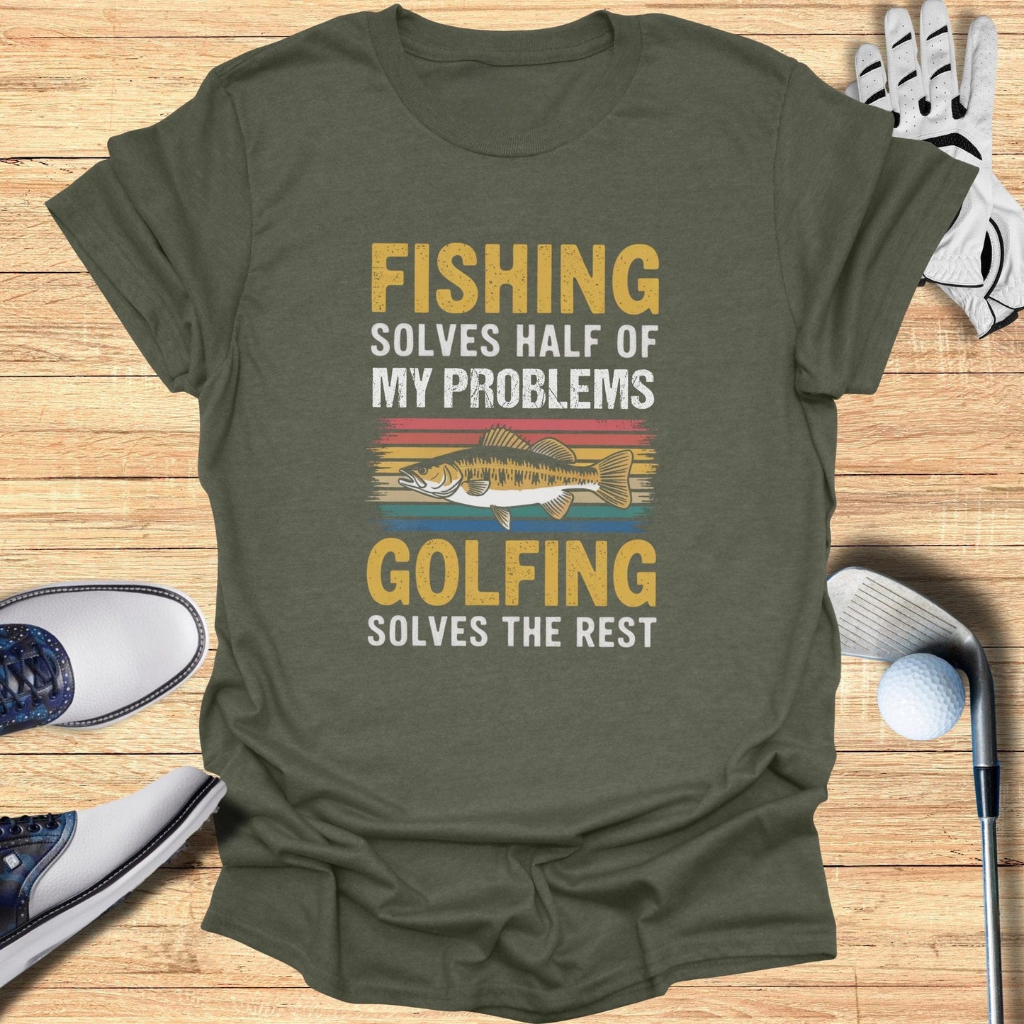 Fishing & Golfing Solve It All T-Shirt - Funny Golf Tee by Swing Epic