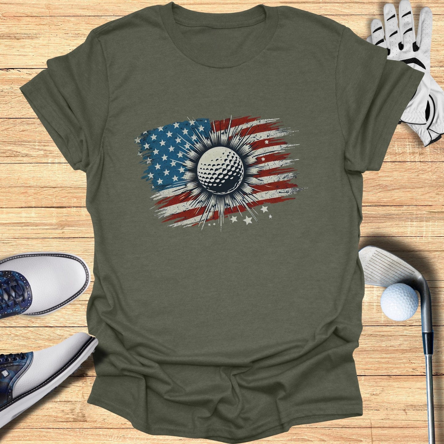 American Flag Golf Ball T-Shirt - Funny Golf Tee by Swing Epic