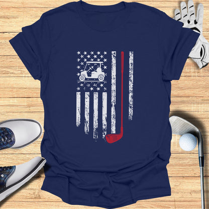 Patriotic Golf Cart USA Flag T-Shirt - Funny Golf Tee by Swing Epic