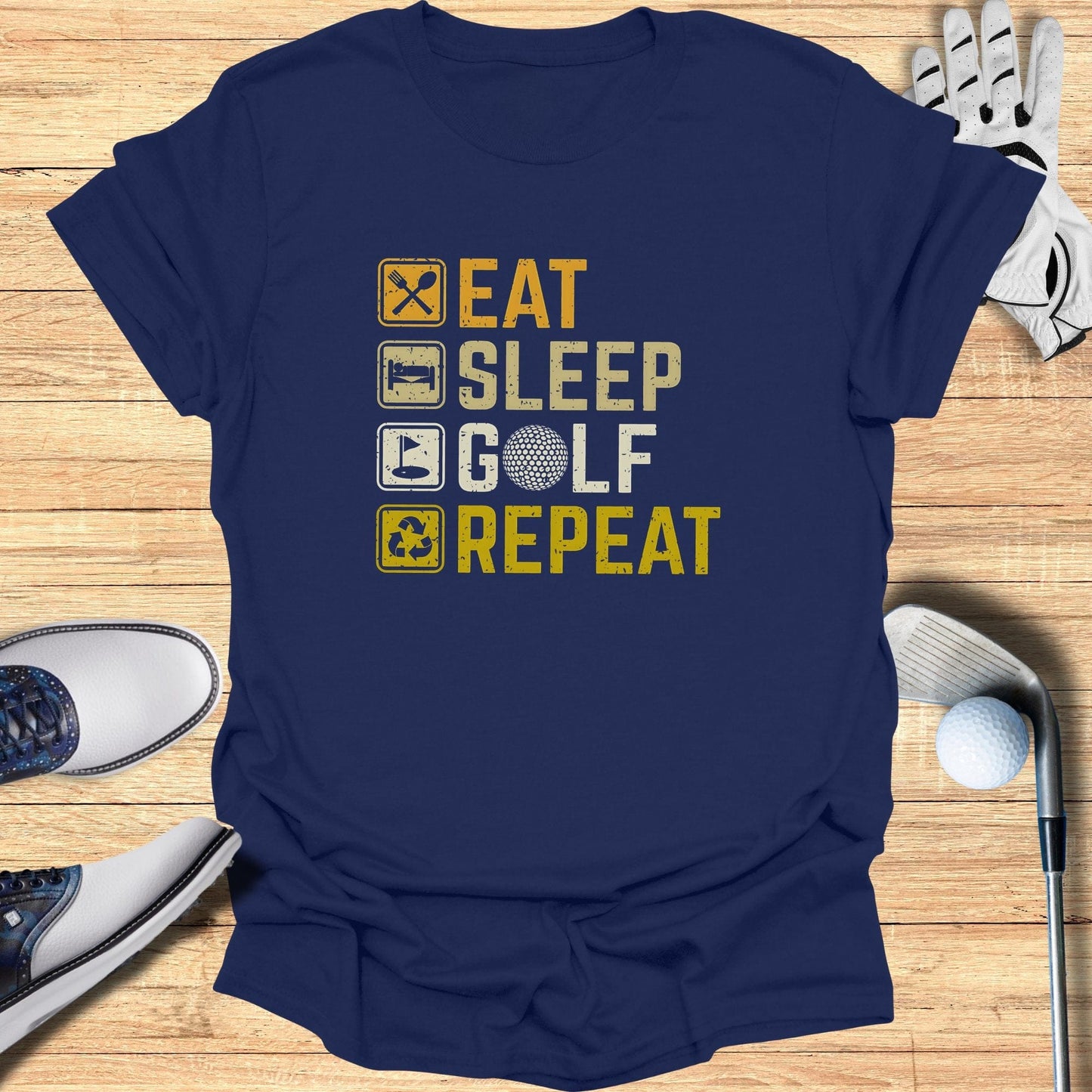 Eat Sleep Golf Repeat T-Shirt - Funny Golf Tee by Swing Epic