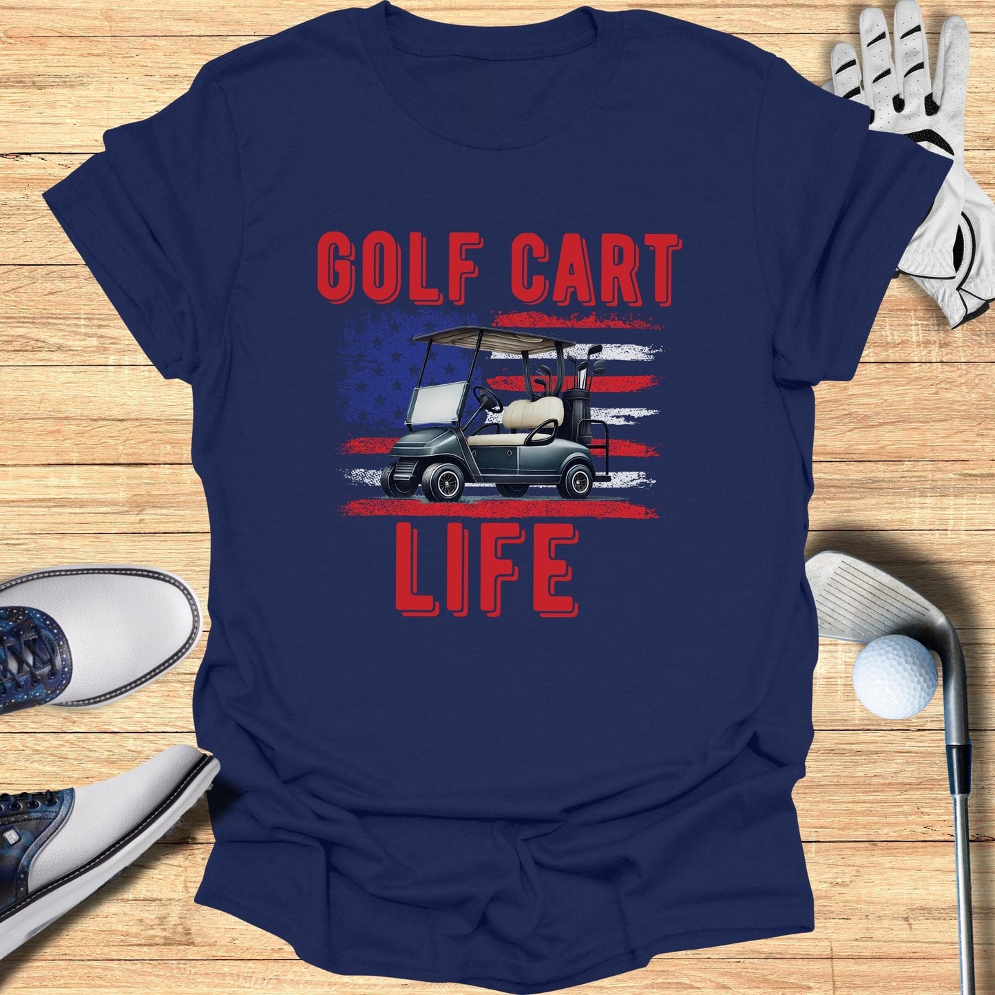 Golf Cart Life American Flag T-Shirt - Funny Golf Tee by Swing Epic