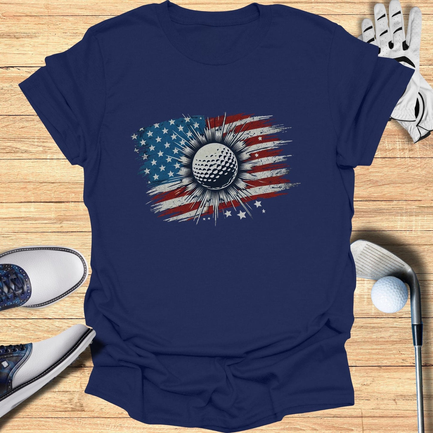American Flag Golf Ball T-Shirt - Funny Golf Tee by Swing Epic