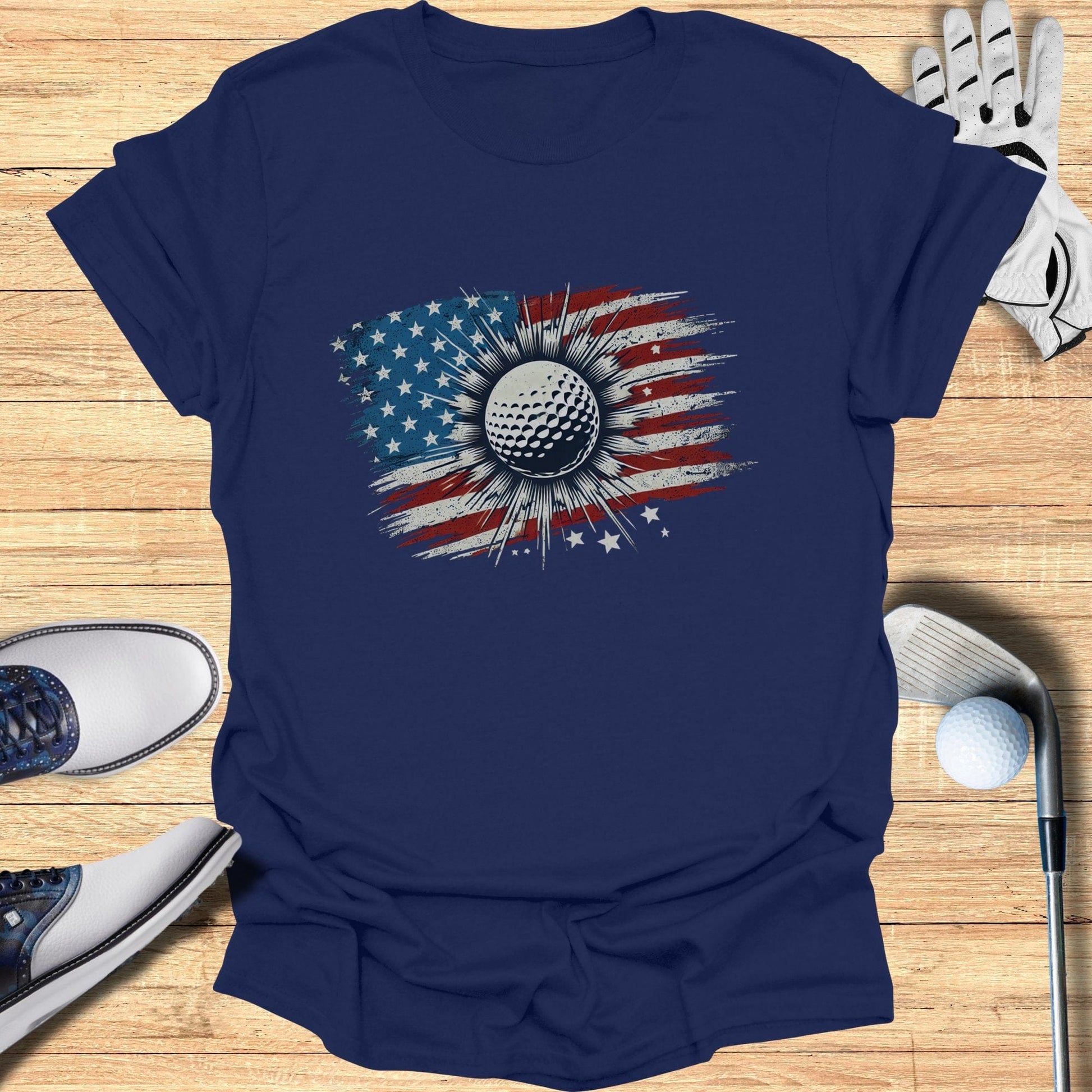 American Flag Golf Ball T-Shirt - Funny Golf Tee by Swing Epic