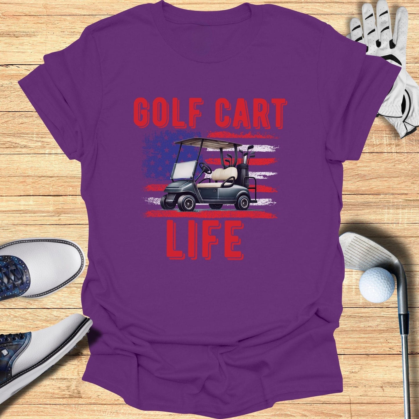 Golf Cart Life American Flag T-Shirt - Funny Golf Tee by Swing Epic