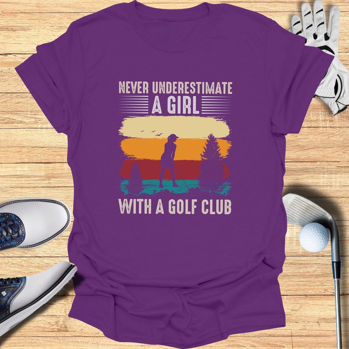 Never Underestimate A Girl T-Shirt - Funny Golf Tee by Swing Epic