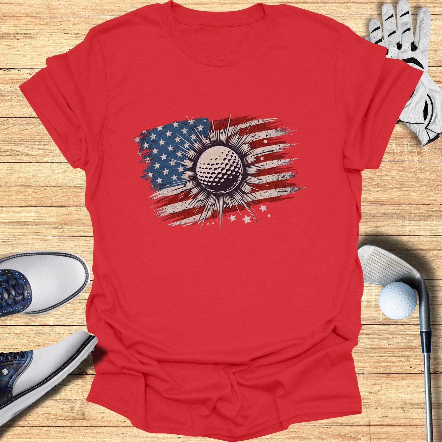 American Flag Golf Ball T-Shirt - Funny Golf Tee by Swing Epic