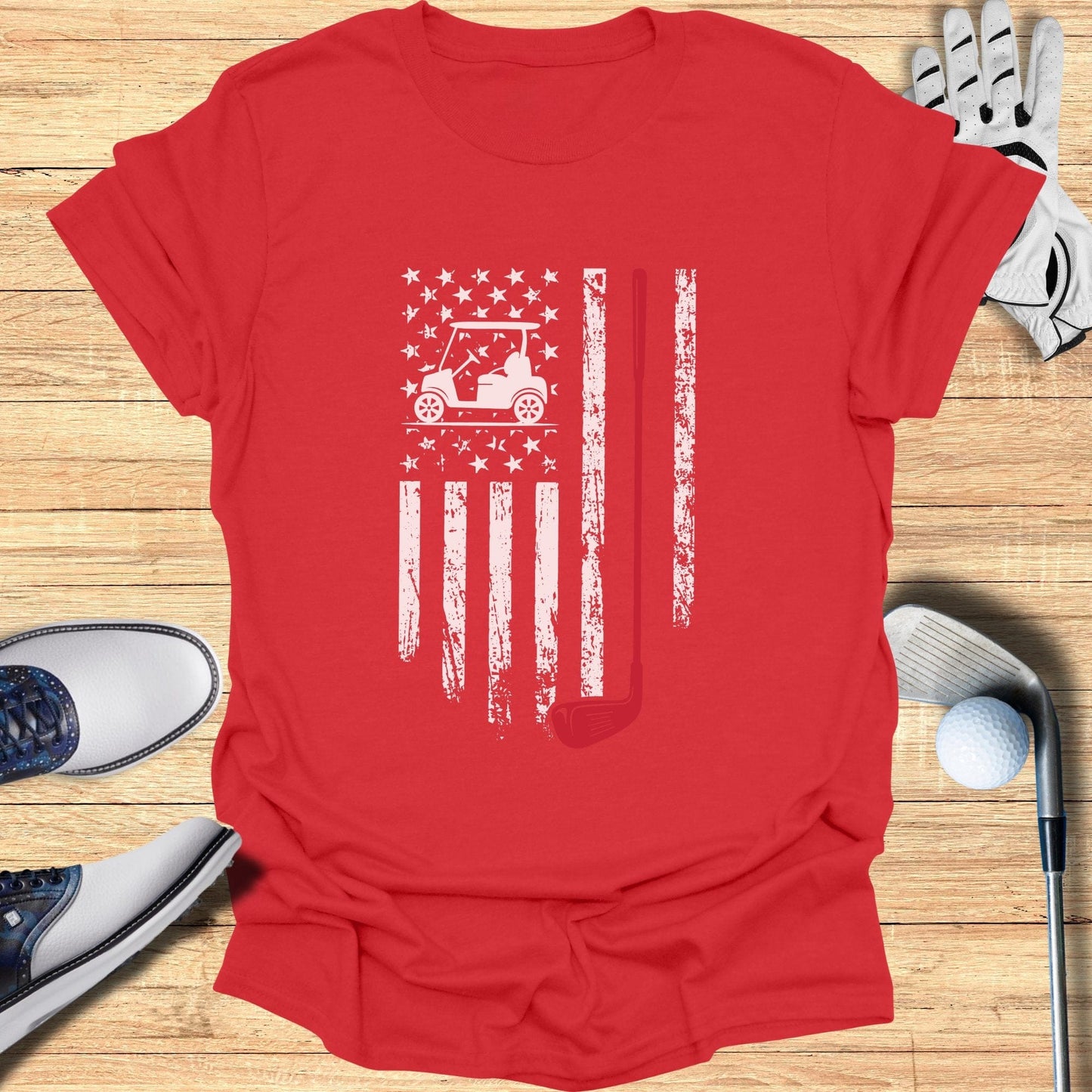 Patriotic Golf Cart USA Flag T-Shirt - Funny Golf Tee by Swing Epic